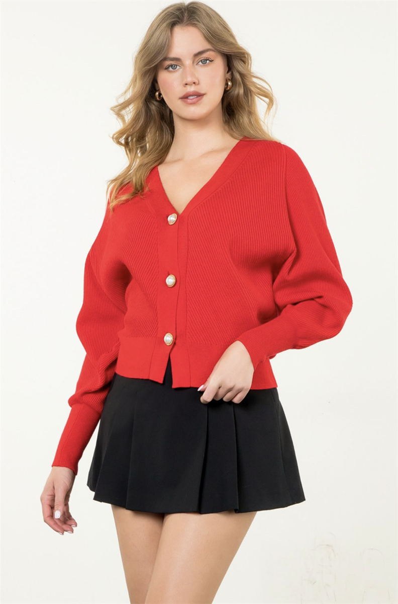 Red Pearl Button Sweater